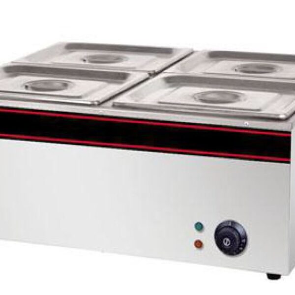 Bain Marie 4 Container Stainless Steel Commercial Food Warmer, Silver, for Catering and Restaurants
